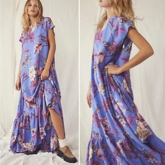 NWOT $298 FREE PEOPLE BLOSSOM SILK MAXI DRESS Z313-10 - Picture 1 of 3